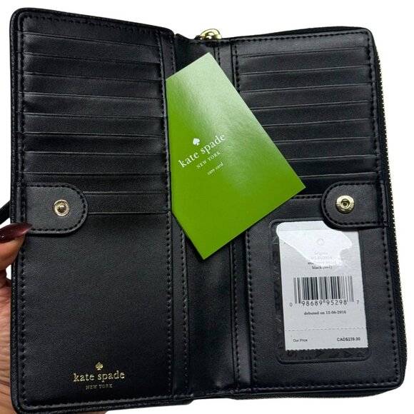 Kate Spade Brigitta Mulberry Street Large Wallet Wristlet Black Leather NWT & Bo - Picture 8 of 16